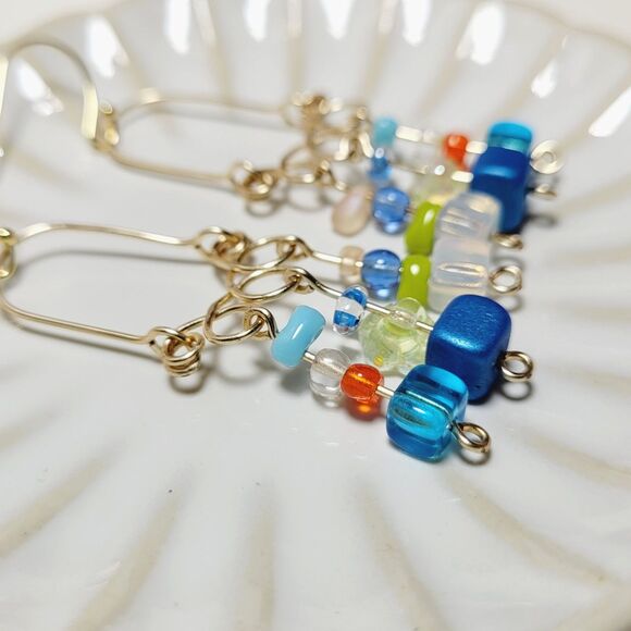 artisan earrings 668#mfs Czech glass fringe boho earrings blues multicolor beaut - Picture 1 of 4